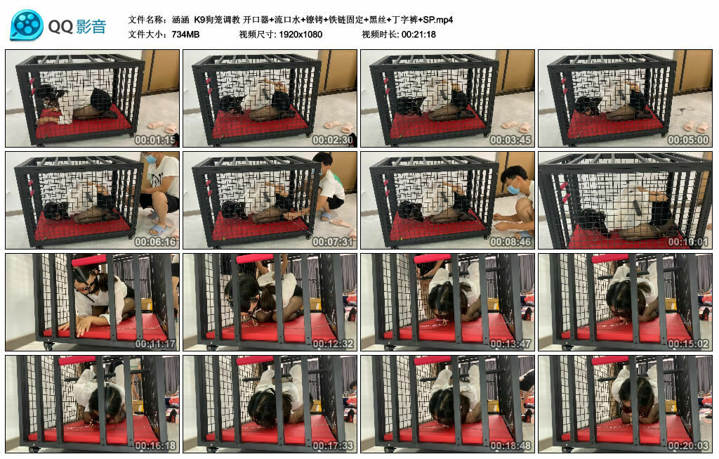 【涵涵】K9狗笼调教开口器+流口水+镣铐+铁链固定+黑丝+丁字裤+SP-BD绳艺资源