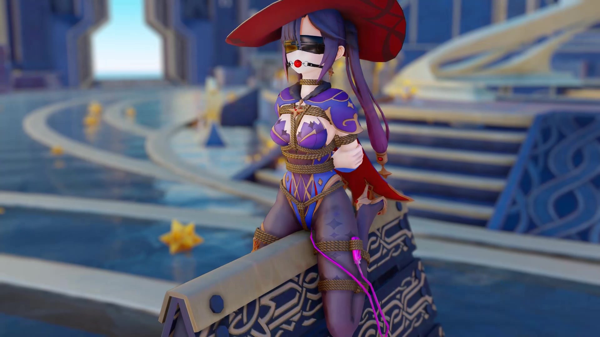 图片[2]-【3D动画】【原神拘束动画】莫娜拘束十字架，木马，吊缚-BD绳艺资源