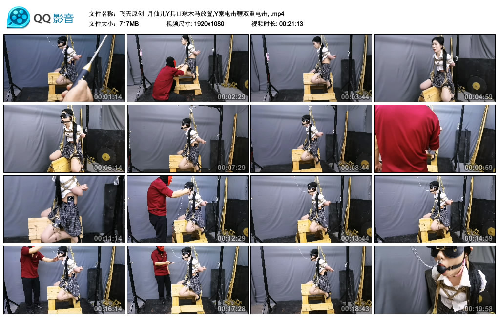【飞天原创】 月仙儿Y具口球木马放置,Y塞电击鞭双重电击-BD绳艺资源