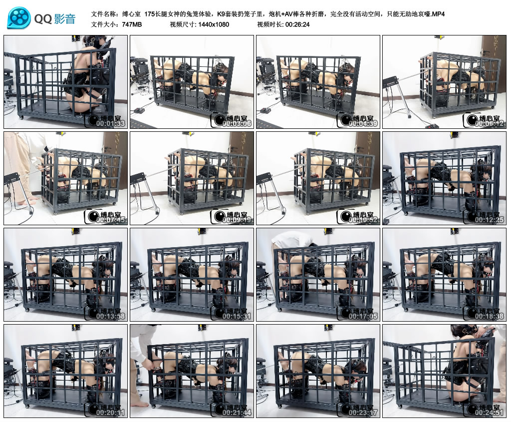 【缚心室】175长腿女神的兔笼体验，K9套装扔笼子里，炮机+AV棒各种折磨，完全没有活...-BD绳艺资源