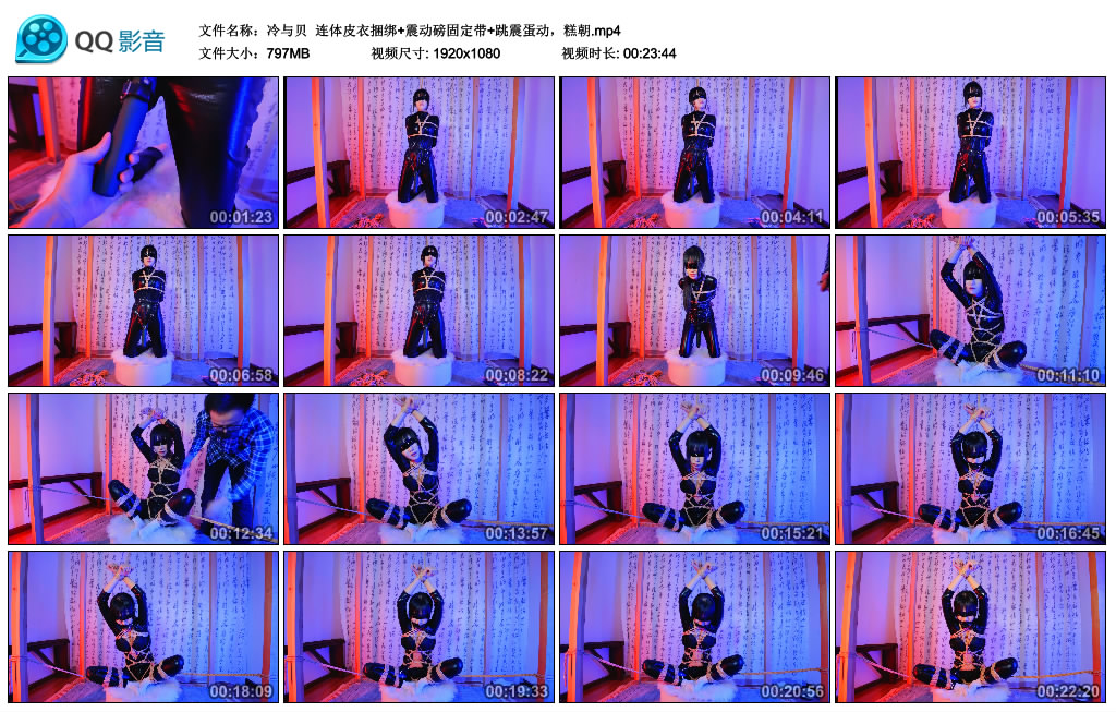 【冷与贝】 连体皮衣捆绑+震动磅固定带+跳震蛋动，糕朝-BD绳艺资源
